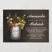 Fall laat Mason Jar rustieke bruiloft uitnodiginge