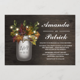Fall laat Mason Jar rustieke bruiloft uitnodiginge Kaart