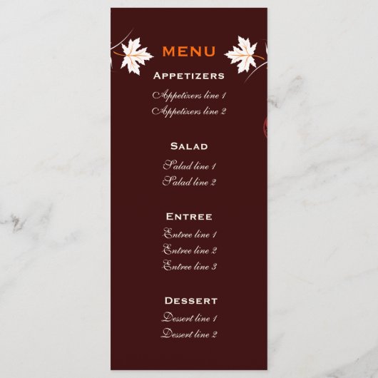 Fall laat oranje rode witte bruiloft menukaart