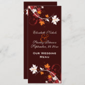 Fall laat oranje rode witte bruiloft menukaart (Voorkant / Achterkant)