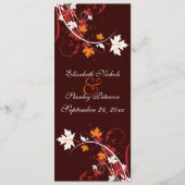 Fall laat oranje rood wit huwelijksprogramma achte programmakaart (Voorkant)