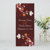 Fall laat oranje rood wit huwelijksprogramma achte programmakaart (Staand voorkant)