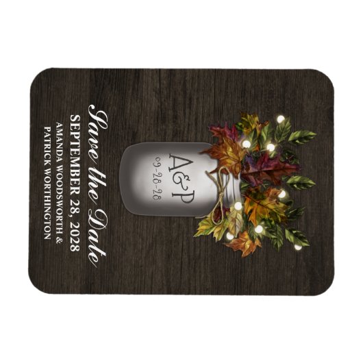 Fall laat rustieke Mason Jar Save the Date Magnets Magneet (Horizontaal)