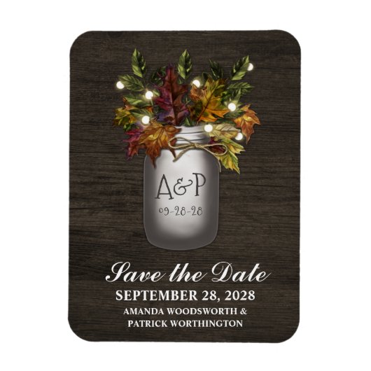 Fall laat rustieke Mason Jar Save the Date Magnets Magneet (Verticaal)