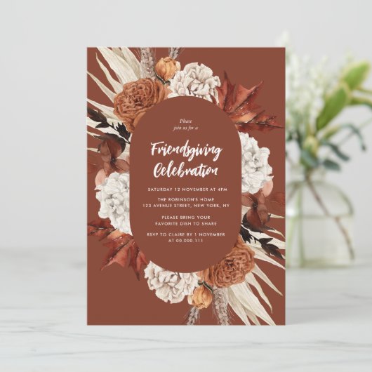 Fall laat vrienden feest vieren kaart (Staand voorkant)