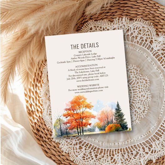 Fall Lake Wedding Details Watercolor Enclosure Informatiekaartje