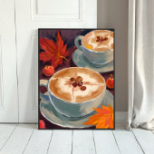 Fall Latte Date | Autumn Coffee Leaves Watercolor Poster
