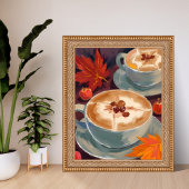 Fall Latte Date | Autumn Coffee Leaves Watercolor Poster