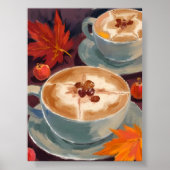 Fall Latte Date | Herfst Koffiebladeren Aquarel Poster (Voorkant)