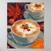 Fall Latte Date | Herfst Koffiebladeren Aquarel Poster (Voorkant)