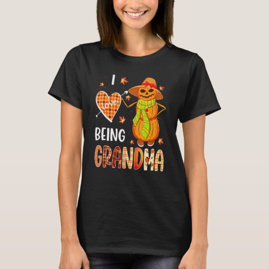 Fall Leaf Grandma Pumpkin Snowman Thanksgiving Aut T-shirt (Voorkant)