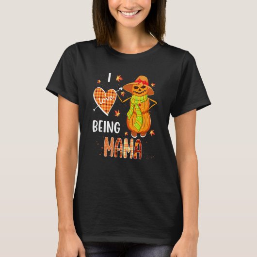 Fall Leaf Mama Pumpkin Snowman Thanksgiving Autumn T-shirt (Voorkant)