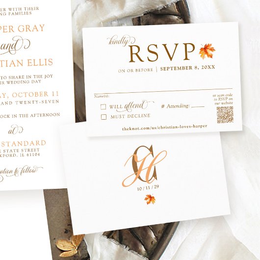 Fall Leaf Rustic Autumn Wedding QR Code RSVP Informatiekaartje