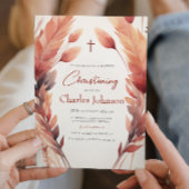 Fall Leaves and Feathers Son Christening Kaart