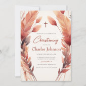 Fall Leaves and Feathers Son Christening Kaart (Voorkant)