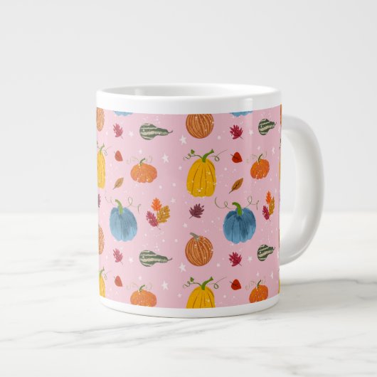 Fall Leaves and Gourds on Pink Background Grote Koffiekop (Voorkant rechts)