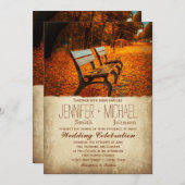 Fall Leaves Autumn Park Bench Wedding Invitations Kaart (Voorkant / Achterkant)