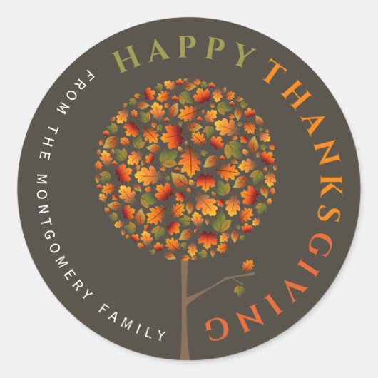 Fall Leaves Autumn Pop Tree Happy Thanksgiving Ronde Sticker (Voorkant)