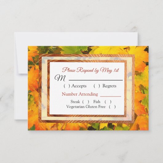 Fall Leaves Autumn Wedding RSVP-kaart RSVP Kaartje (Voorkant)