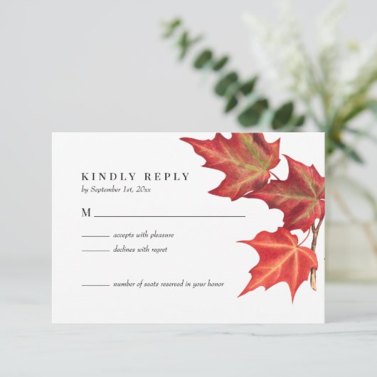 Fall Leaves Autumn Wedding RSVP-kaart RSVP Kaartje (Staand voorkant)