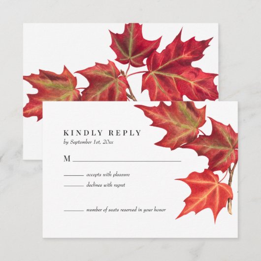Fall Leaves Autumn Wedding RSVP-kaart RSVP Kaartje (Voorkant / Achterkant)