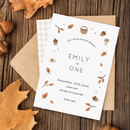 Fall Leaves Autumn Woodland Gingham Invite Kaart