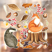 Fall Leaves Badger & Fox Raamsticker (Vel 2)