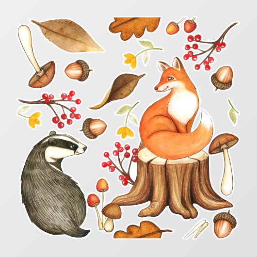 Fall Leaves Badger & Fox Raamsticker (Vel)