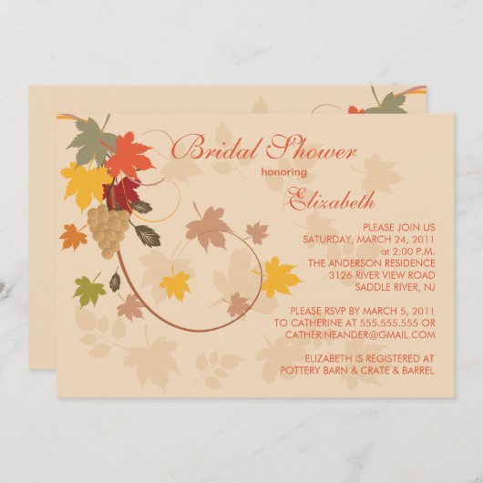 Fall Leaves Bridal Shower Invitation herfst Kaart (Voorkant / Achterkant)