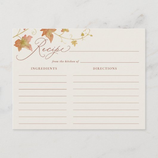 Fall Leaves Bridal Shower Recipe Card Briefkaart (Voorkant)
