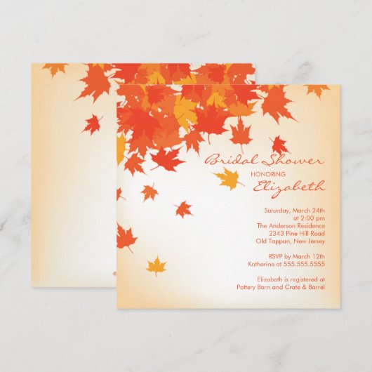Fall Leaves Bridal Shower-uitnodiging Kaart (Voorkant / Achterkant)