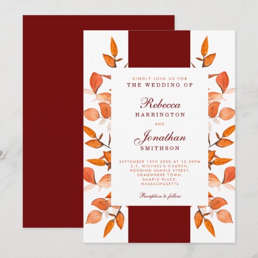 Fall Leaves Burnt Oranje Weddenschap Kaart (Voorkant / Achterkant)