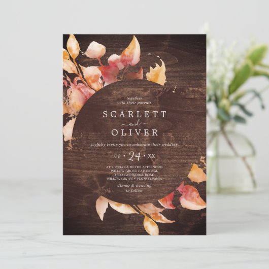 Fall Leaves | Casual bruin hout Rustic Brown Wood  Kaart (Staand voorkant)