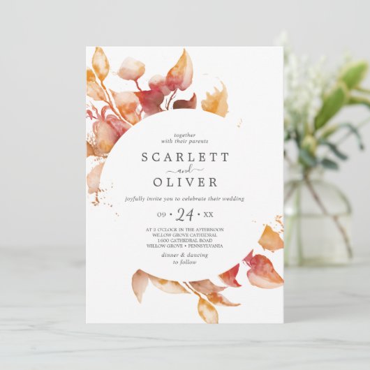 Fall Leaves | Casual huwelijk met witte en Bourgog Kaart (Staand voorkant)