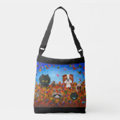 Fall Leaves Cats Dog Raccoon Art Crossbody Tas (Voorkant)