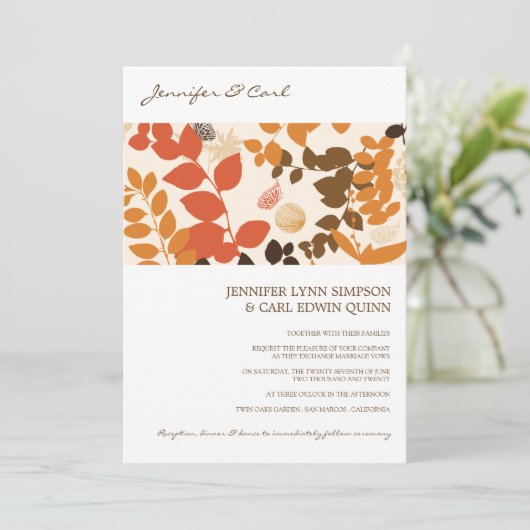 Fall Leaves Collage Wedding Uitnodiging (Staand voorkant)