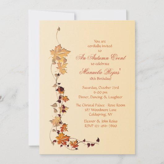 Fall Leaves Corner Invitation Kaart (Voorkant)