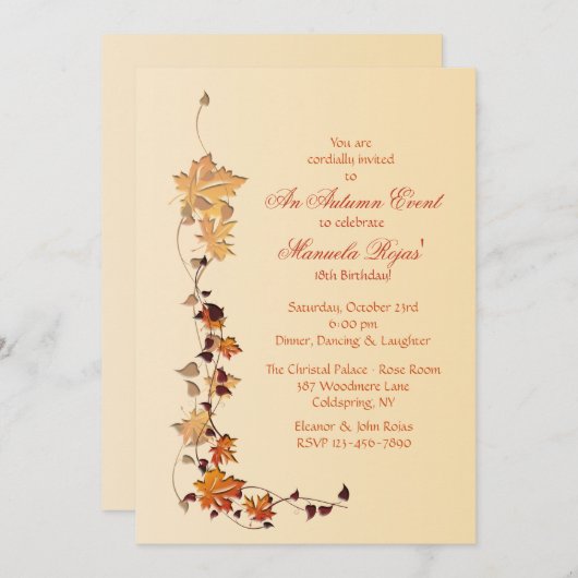 Fall Leaves Corner Invitation Kaart (Voorkant / Achterkant)