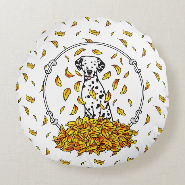 Fall Leaves Dalmatian (zwart 1) Dog Pplay Cute Rond Kussen (Voorkant)