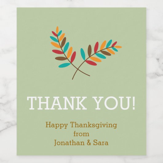 Fall Leaves Dank u Gepersonaliseerde Thanksgiving Wijn Etiket (Enkel label)