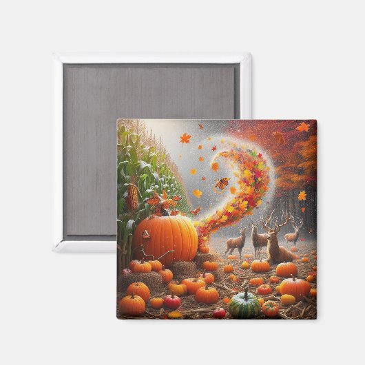 Fall Leaves Deer Magnet (Voorkant / Achterkant)