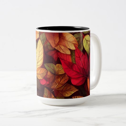 Fall Leaves Design Tweekleurige Koffiemok (Voorkant rechts)