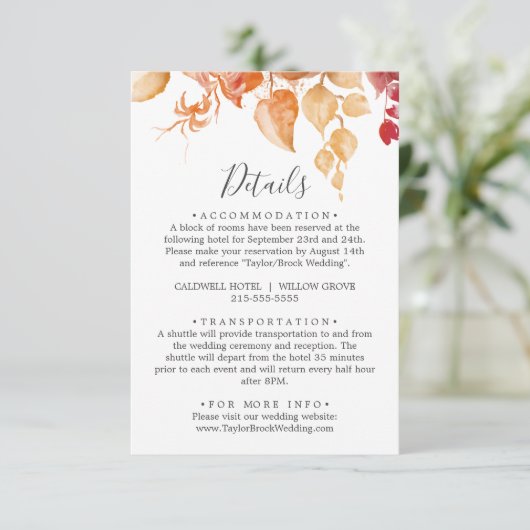 Fall Leaves | Details van het witte en het Bourgog Informatiekaartje (Staand voorkant)