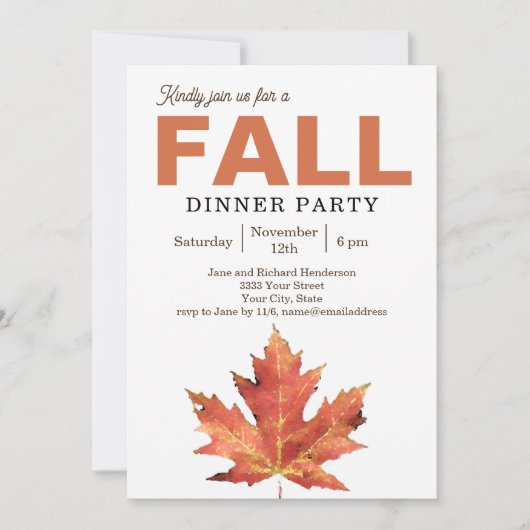 Fall Leaves Dinner Party Invitation Kaart (Voorkant)