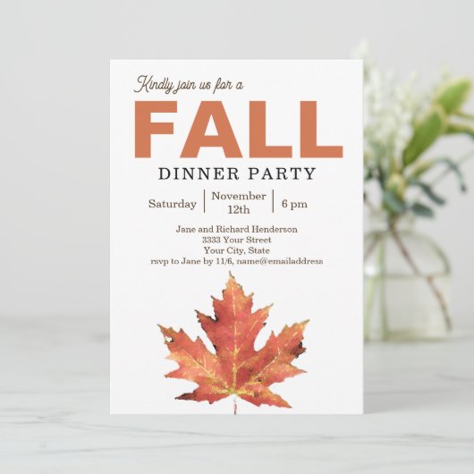 Fall Leaves Dinner Party Invitation Kaart (Staand voorkant)