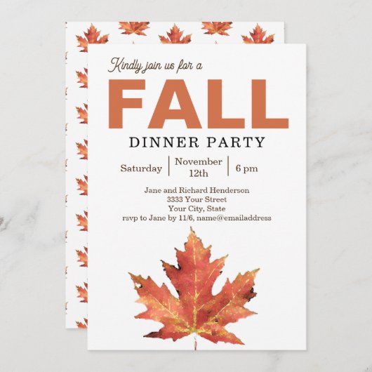 Fall Leaves Dinner Party Invitation Kaart (Voorkant / Achterkant)