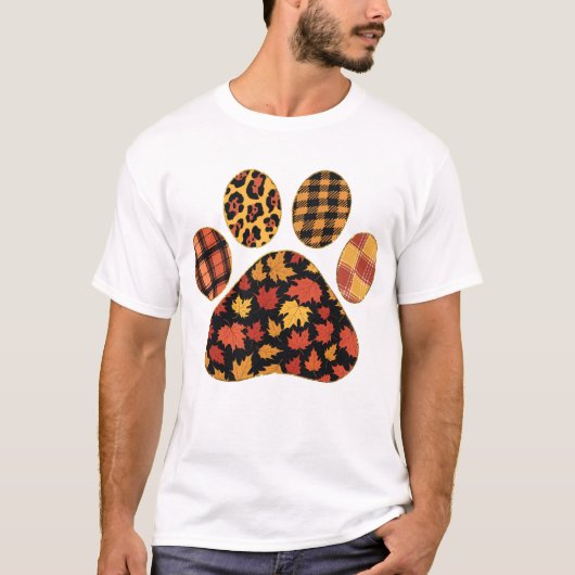 Fall Leaves Dog Paw Thanksgiving Hondenliefhebber T-shirt (Voorkant)