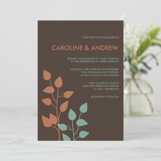 Fall Leaves Double Boughs Wedding Invitations Kaart (Staand voorkant)