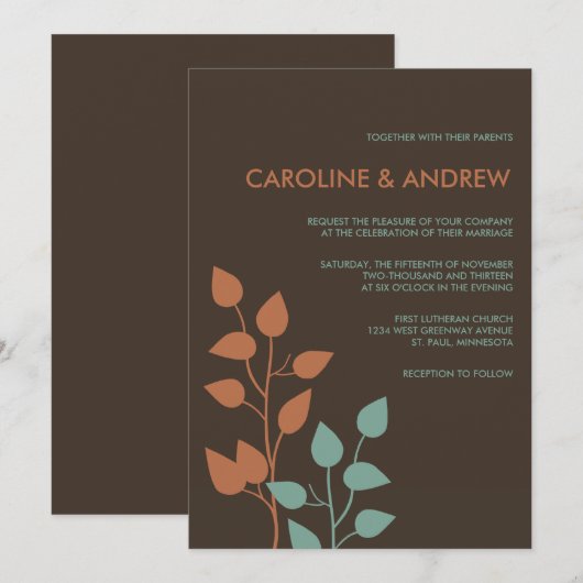 Fall Leaves Double Boughs Wedding Invitations Kaart (Voorkant / Achterkant)