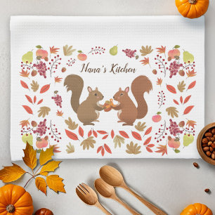 Fall Leaves Eekhoorns Personaliseren Theedoek